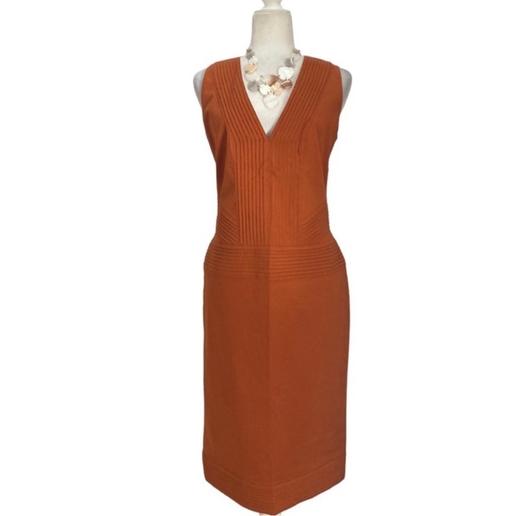 Valentino Roma Dress NWT Deep V Neck with Pleating Detailing in Terracotta - Picture 1 of 9